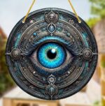Gothic Evil Eye Wall Hanging Decor - Mystical Blue Eye Protection Amulet - Round Steampunk Style Home & Office Wall Art - High-Quality Decorative Hanging Piece - Image 2