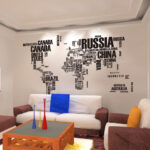 Large World Map Typography Wall Sticker - Creative DIY Vinyl Word Map Decal for Home, Office & Living Room Decor - Image 5