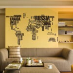 Large World Map Typography Wall Sticker - Creative DIY Vinyl Word Map Decal for Home, Office & Living Room Decor
