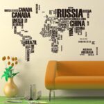 Large World Map Typography Wall Sticker - Creative DIY Vinyl Word Map Decal for Home, Office & Living Room Decor - Image 2