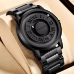 Rclock Magnetic Ball Men's Luxury Watch - Creative Minimalist Pointerless Design - Black Technology Concept Quartz Wristwatch - Premium Stainless Steel Watch for Men