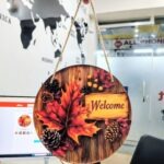 Fall Welcome Door Sign - 8 Inch Round Autumn Wood Grain Hanging Wall Decor with Maple Leaves, Pinecones & Berries - Image 8