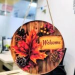 Fall Welcome Door Sign - 8 Inch Round Autumn Wood Grain Hanging Wall Decor with Maple Leaves, Pinecones & Berries - Image 6