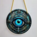 Gothic Evil Eye Wall Hanging Decor - Mystical Blue Eye Protection Amulet - Round Steampunk Style Home & Office Wall Art - High-Quality Decorative Hanging Piece