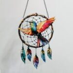 Hummingbird Dreamcatcher Wall Hanging Decor - Colorful Bird & Feather Suncatcher for Home, Window & Balcony - Premium Acrylic Art Decor