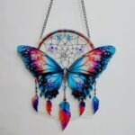 Butterfly Dream Catcher Wall Hanging Decor - Colorful Butterfly & Feather Wind Chime for Home, Bedroom & Balcony Decoration