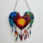 Heart-Shaped Angel Wings Dream Catcher - Romantic Rose & Feather Wall Hanging Decor for Bedroom, Living Room & Gift