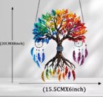 Tree of Life Dream Catcher Wall Hanging - Rainbow Colorful Tree & Feather Sun-Catcher for Home, Living Room & Window Decoration Decor - Image 3