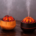 Wood Essential Oil Diffuser, Charcoal Fire Air Humidifier, Aroma Diffuser with Night Light