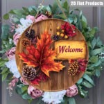 Fall Welcome Door Sign - 8 Inch Round Autumn Wood Grain Hanging Wall Decor with Maple Leaves, Pinecones & Berries - Image 2