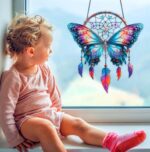 Butterfly Dream Catcher Wall Hanging Decor - Colorful Butterfly & Feather Wind Chime for Home, Bedroom & Balcony Decoration - Image 4